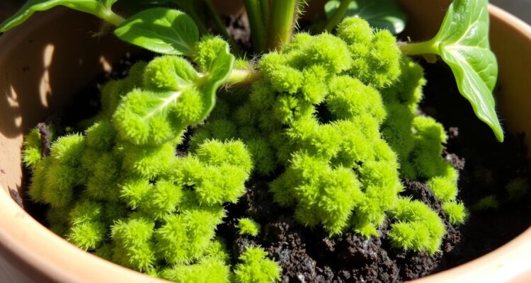 Fusy z kawy na pleśń w doniczce