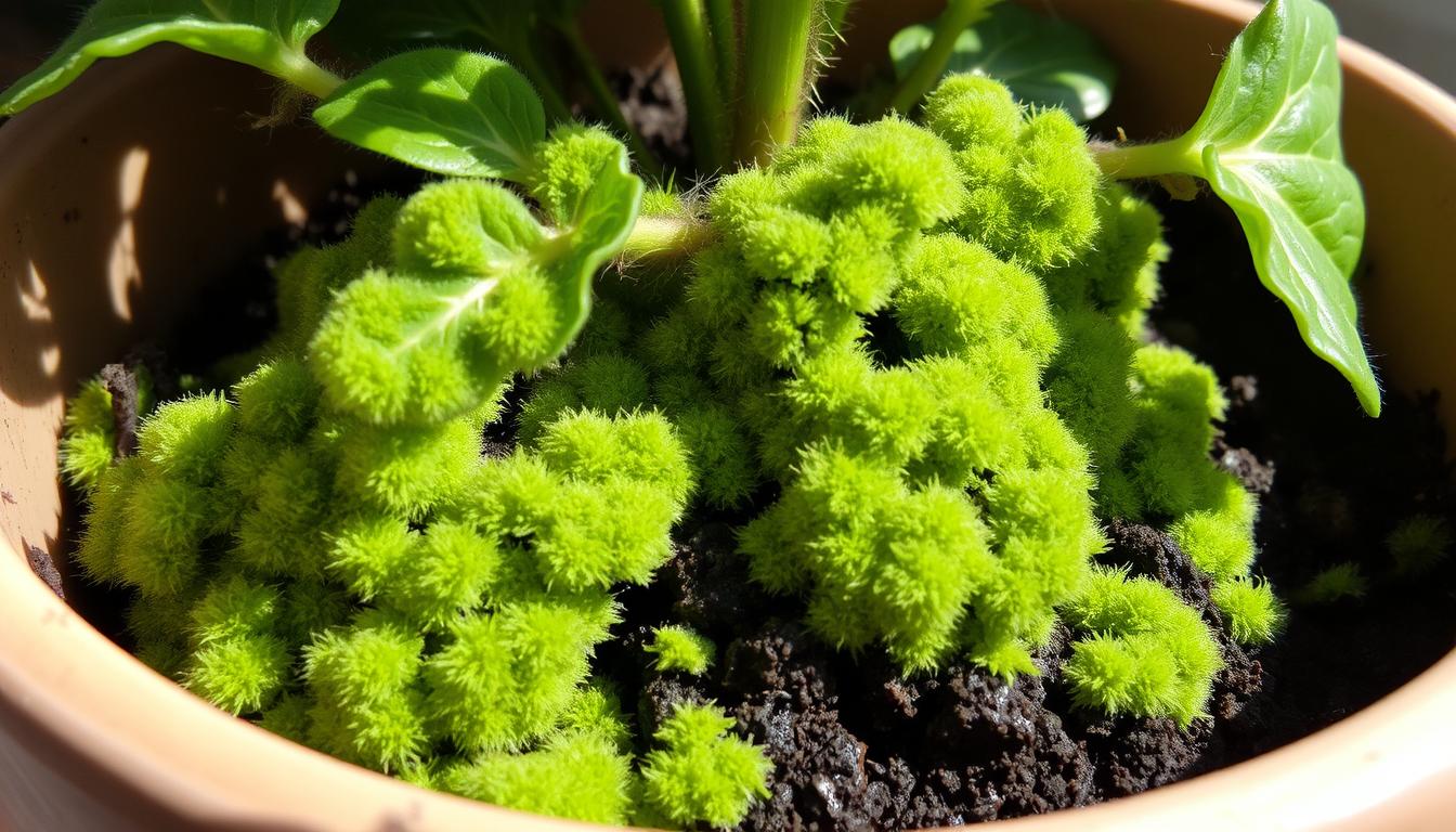 Fusy z kawy na pleśń w doniczce