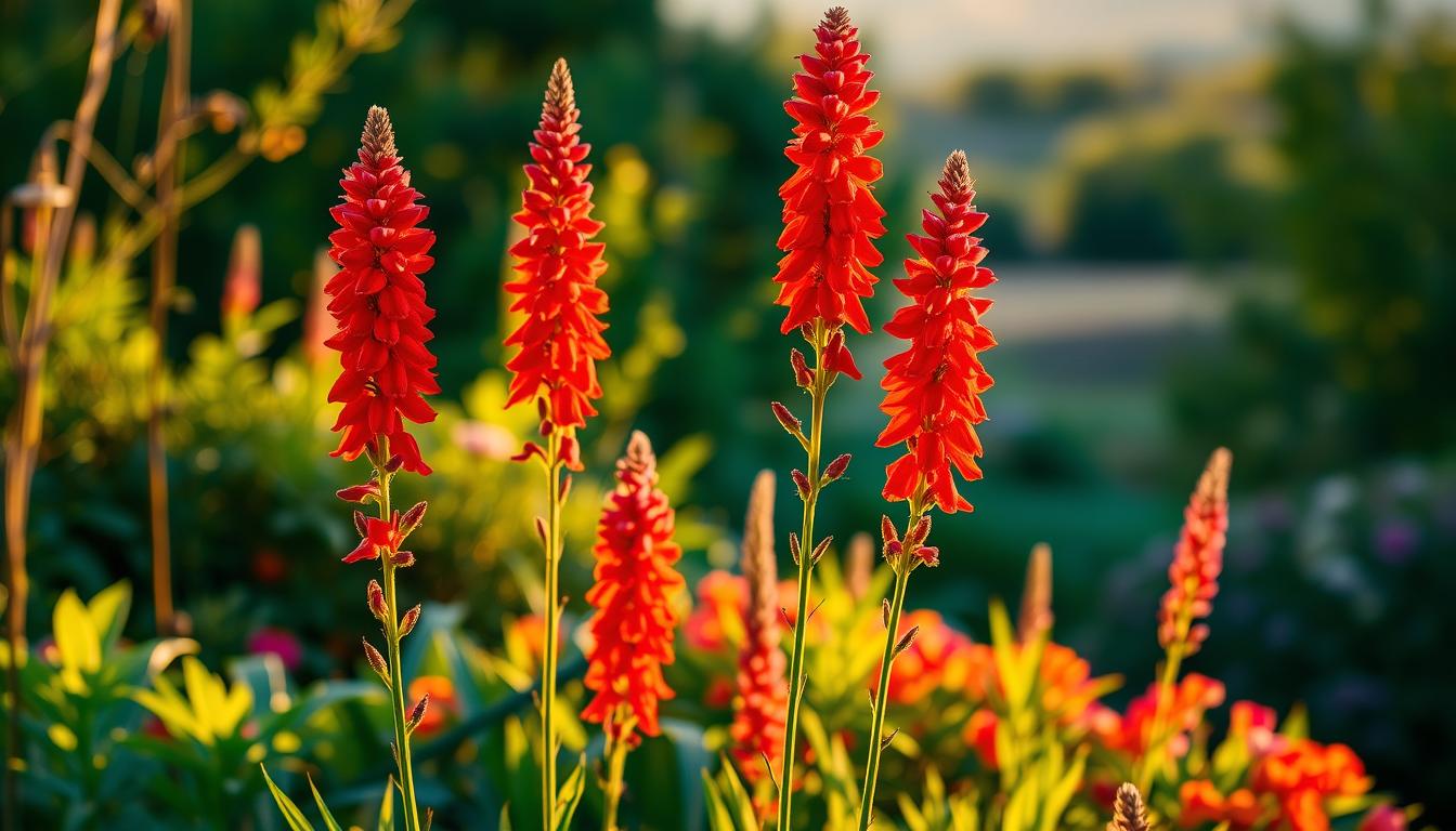 Wysokie czerwone kwiaty ogrodowe